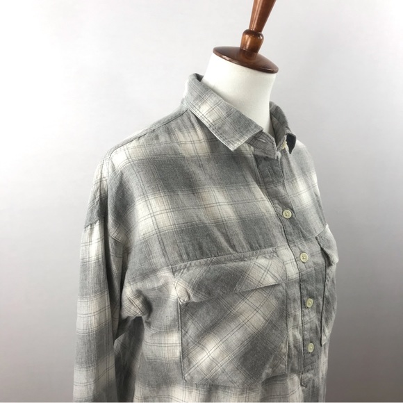 Old Navy Women's Gray & Ivory Flannel Button Down Oversized Boyfriend Shirt S/P - Picture 10 of 15